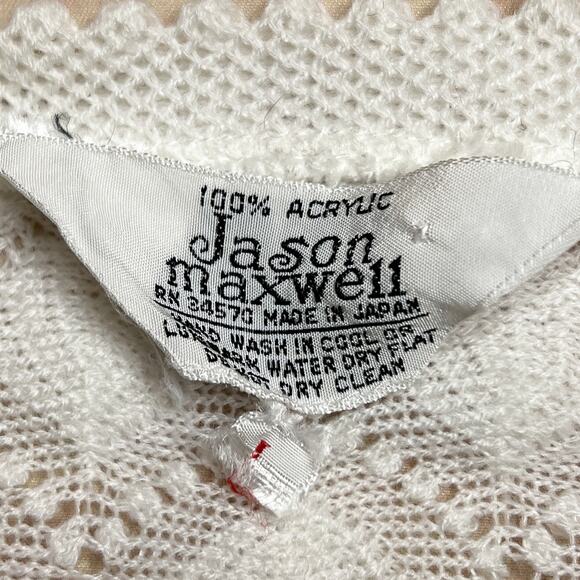 Vintage 60s Jason Maxwell Seashell Crochet Knit Cardigan Sweater White Coquette - Picture 4 of 6